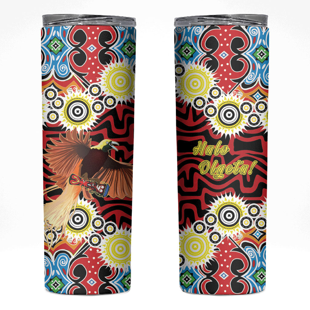 Papua New Guinea Pidgin Language Week Skinny Tumbler Halo Olgeta Tok Pisin Wik Bird Of Paradise Oro Batik LT22 Red - Polynesian Pride