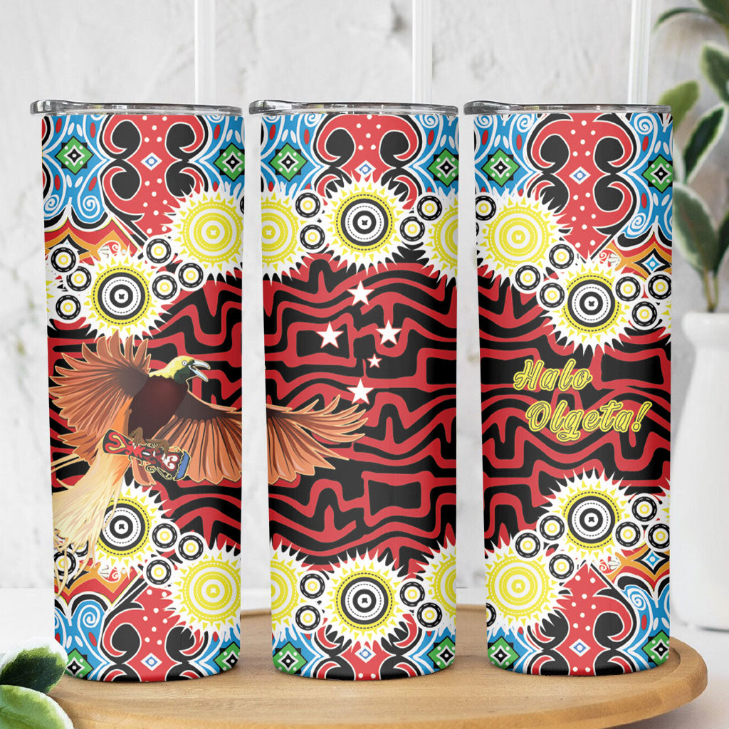 Papua New Guinea Pidgin Language Week Skinny Tumbler Halo Olgeta Tok Pisin Wik Bird Of Paradise Oro Batik LT22 - Polynesian Pride