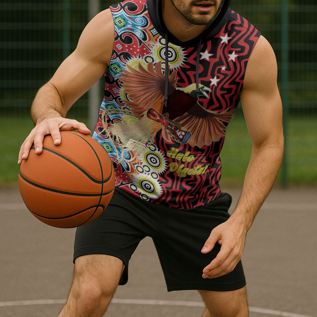 Personalised Papua New Guinea Pidgin Language Week Sleeveless Hoodie Halo Olgeta Tok Pisin Wik Bird Of Paradise Oro Batik LT22 - Polynesian Pride