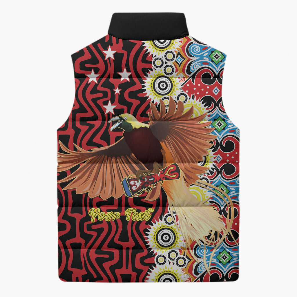 Personalised Papua New Guinea Pidgin Language Week Sleeveless Puffer Jacket Halo Olgeta Tok Pisin Wik Bird Of Paradise Oro Batik LT22 - Polynesian Pride