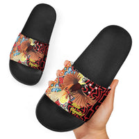 Papua New Guinea Pidgin Language Week Slide Sandals Halo Olgeta Tok Pisin Wik Bird Of Paradise Oro Batik LT22 - Polynesian Pride