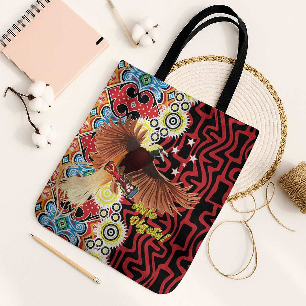 Papua New Guinea Pidgin Language Week Tote Bag Halo Olgeta Tok Pisin Wik Bird Of Paradise Oro Batik LT22 Black Strap One Size Red - Polynesian Pride