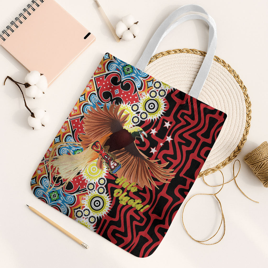Papua New Guinea Pidgin Language Week Tote Bag Halo Olgeta Tok Pisin Wik Bird Of Paradise Oro Batik LT22 White Strap One Size Red - Polynesian Pride