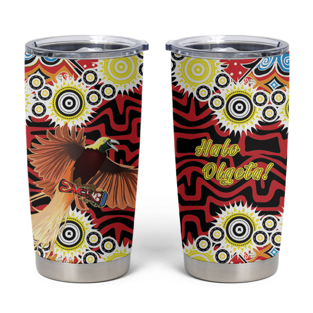 Papua New Guinea Pidgin Language Week Tumbler Cup Halo Olgeta Tok Pisin Wik Bird Of Paradise Oro Batik LT22 Red - Polynesian Pride