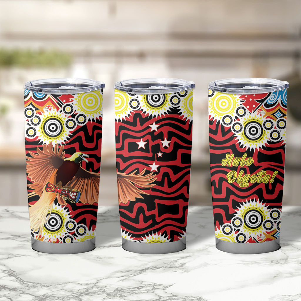 Papua New Guinea Pidgin Language Week Tumbler Cup Halo Olgeta Tok Pisin Wik Bird Of Paradise Oro Batik LT22 - Polynesian Pride