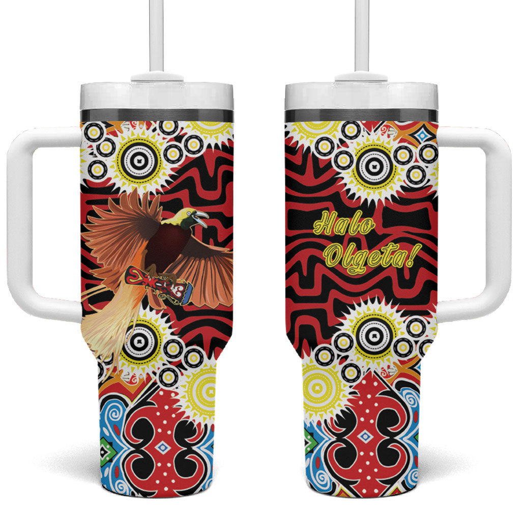 Papua New Guinea Pidgin Language Week Tumbler With Handle Halo Olgeta Tok Pisin Wik Bird Of Paradise Oro Batik LT22 One Size: 40 oz Red - Polynesian Pride