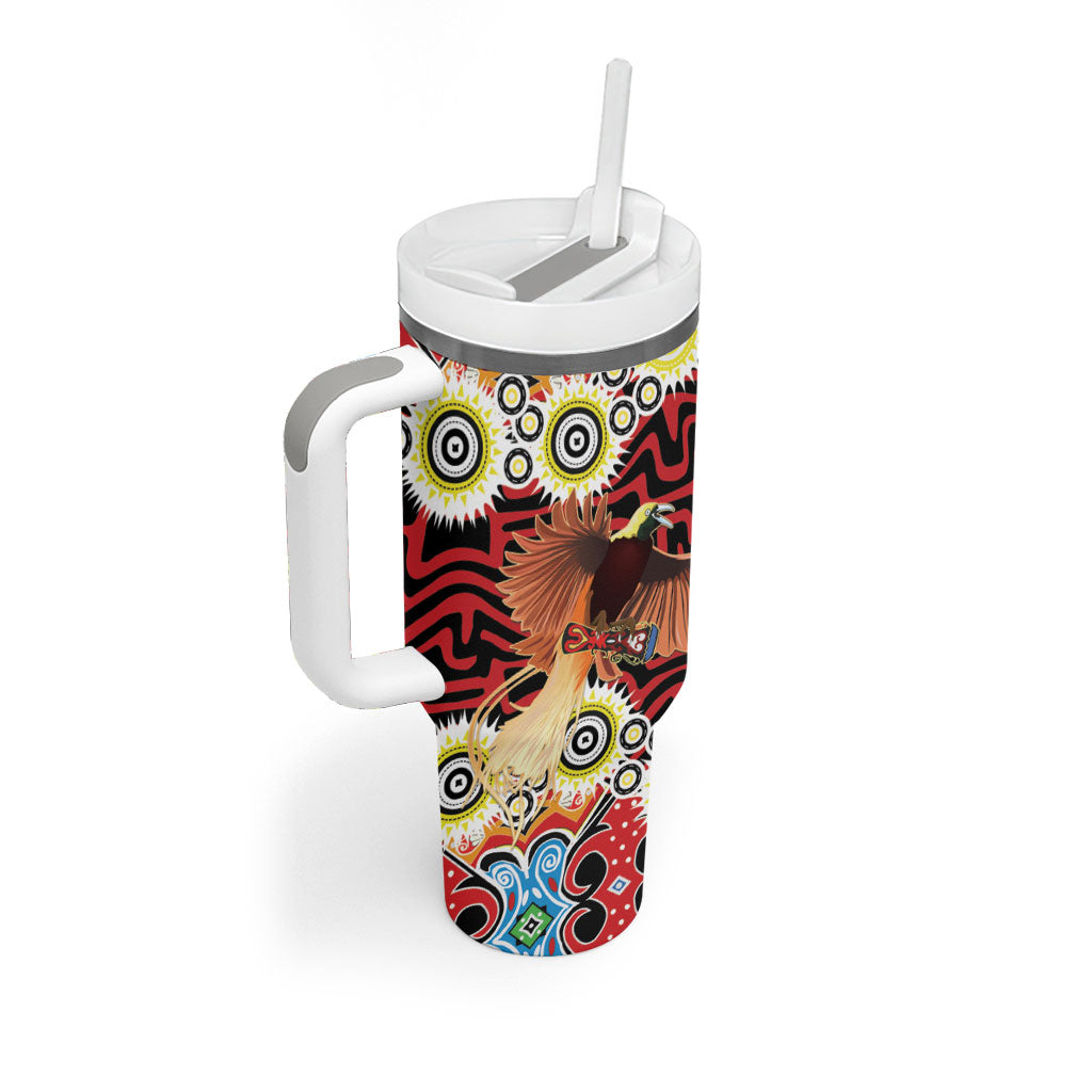 Papua New Guinea Pidgin Language Week Tumbler With Handle Halo Olgeta Tok Pisin Wik Bird Of Paradise Oro Batik LT22 - Polynesian Pride