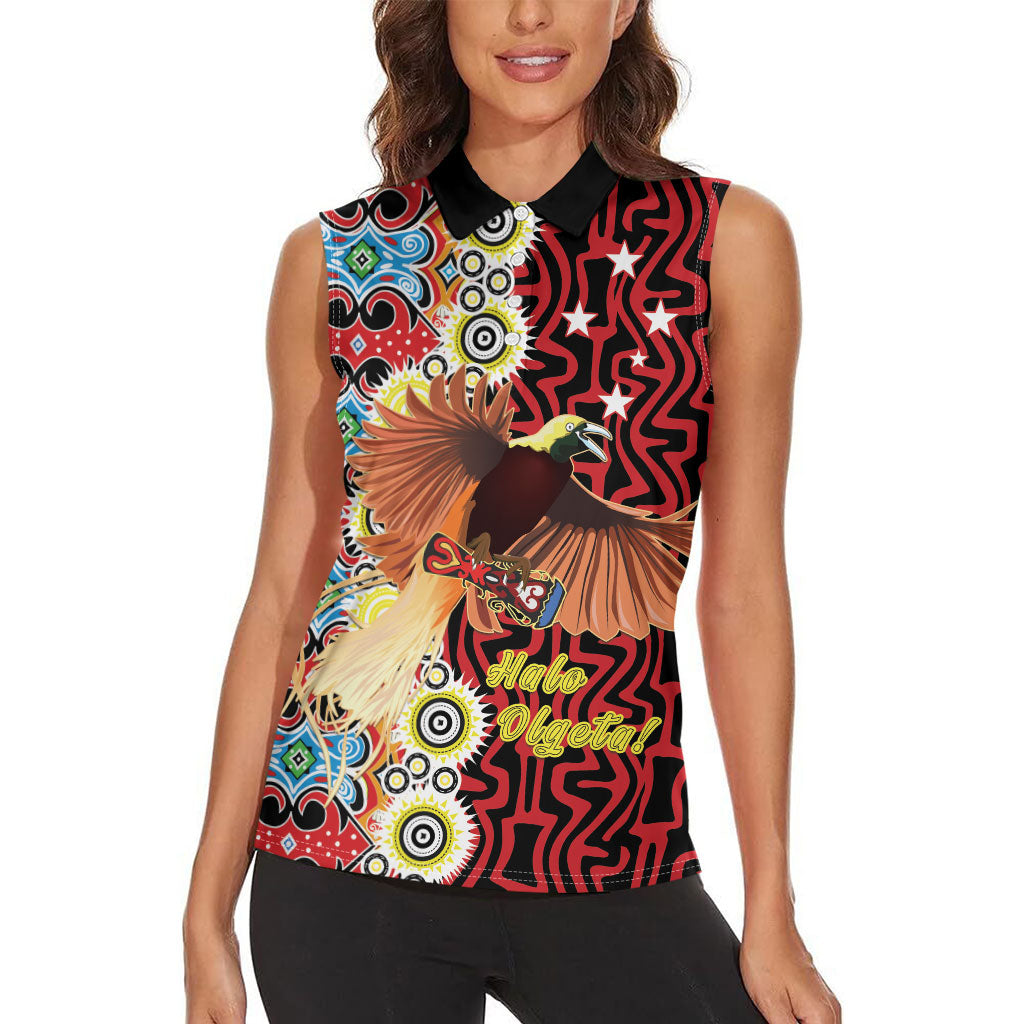 Personalised Papua New Guinea Pidgin Language Week Women Sleeveless Polo Shirt Halo Olgeta Tok Pisin Wik Bird Of Paradise Oro Batik LT22 - Polynesian Pride