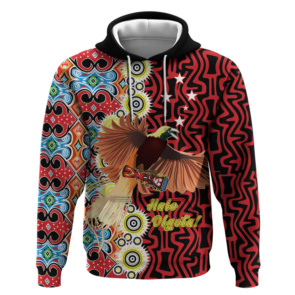 Personalised Papua New Guinea Pidgin Language Week Zip Hoodie Halo Olgeta Tok Pisin Wik Bird Of Paradise Oro Batik LT22 Pullover Hoodie Red - Polynesian Pride