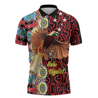 Personalised Papua New Guinea Pidgin Language Week Zipper Polo Shirt Halo Olgeta Tok Pisin Wik Bird Of Paradise Oro Batik LT22 Red - Polynesian Pride