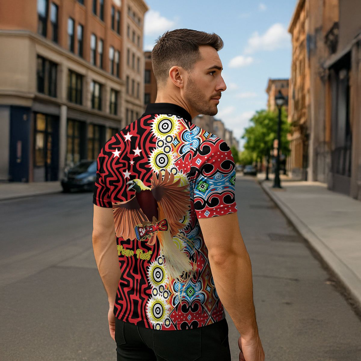 Personalised Papua New Guinea Pidgin Language Week Zipper Polo Shirt Halo Olgeta Tok Pisin Wik Bird Of Paradise Oro Batik LT22 - Polynesian Pride