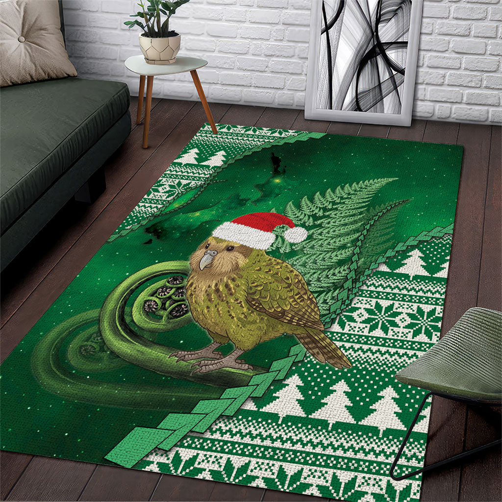 New Zealand Kakapo Christmas In July Area Rug Silver Fern Santa Xmas Green Color LT22 Green - Polynesian Pride