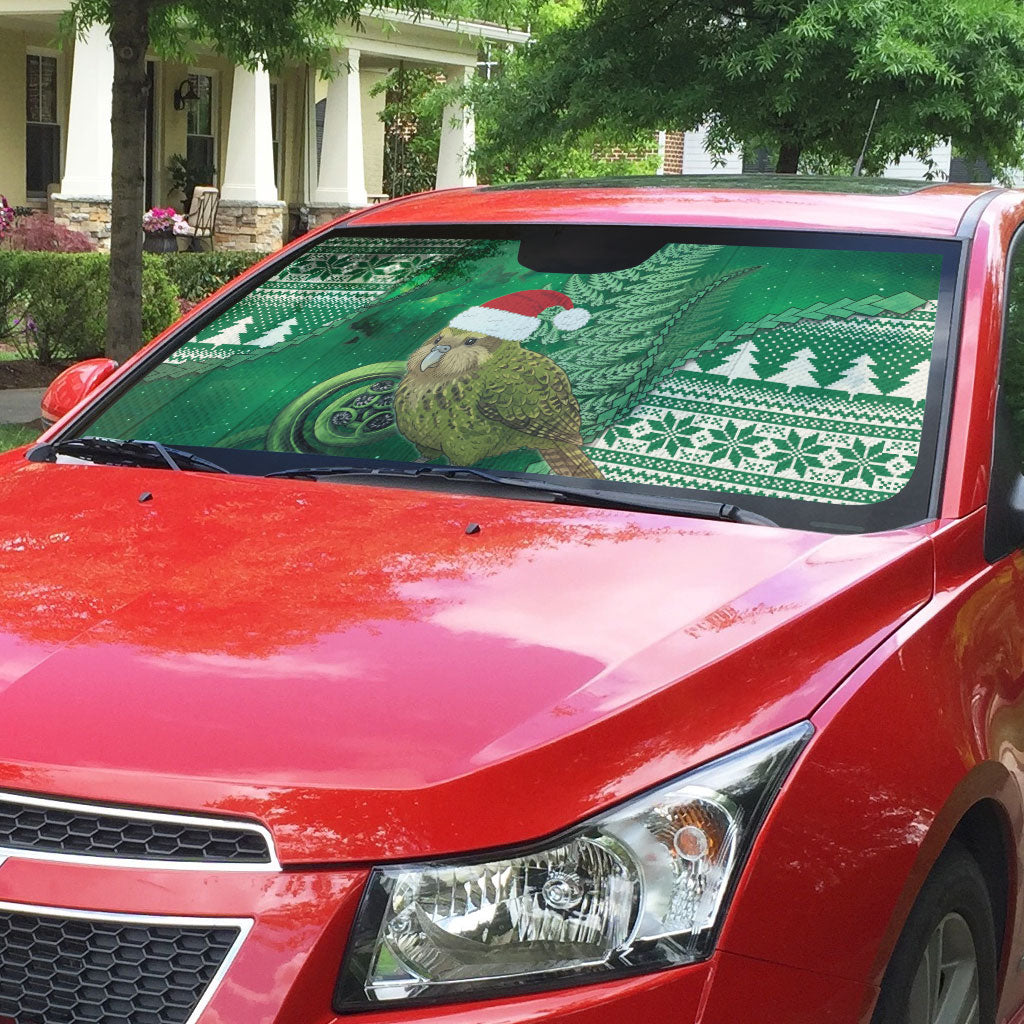 New Zealand Kakapo Christmas In July Auto Sun Shade Silver Fern Santa Xmas Green Color LT22 - Polynesian Pride
