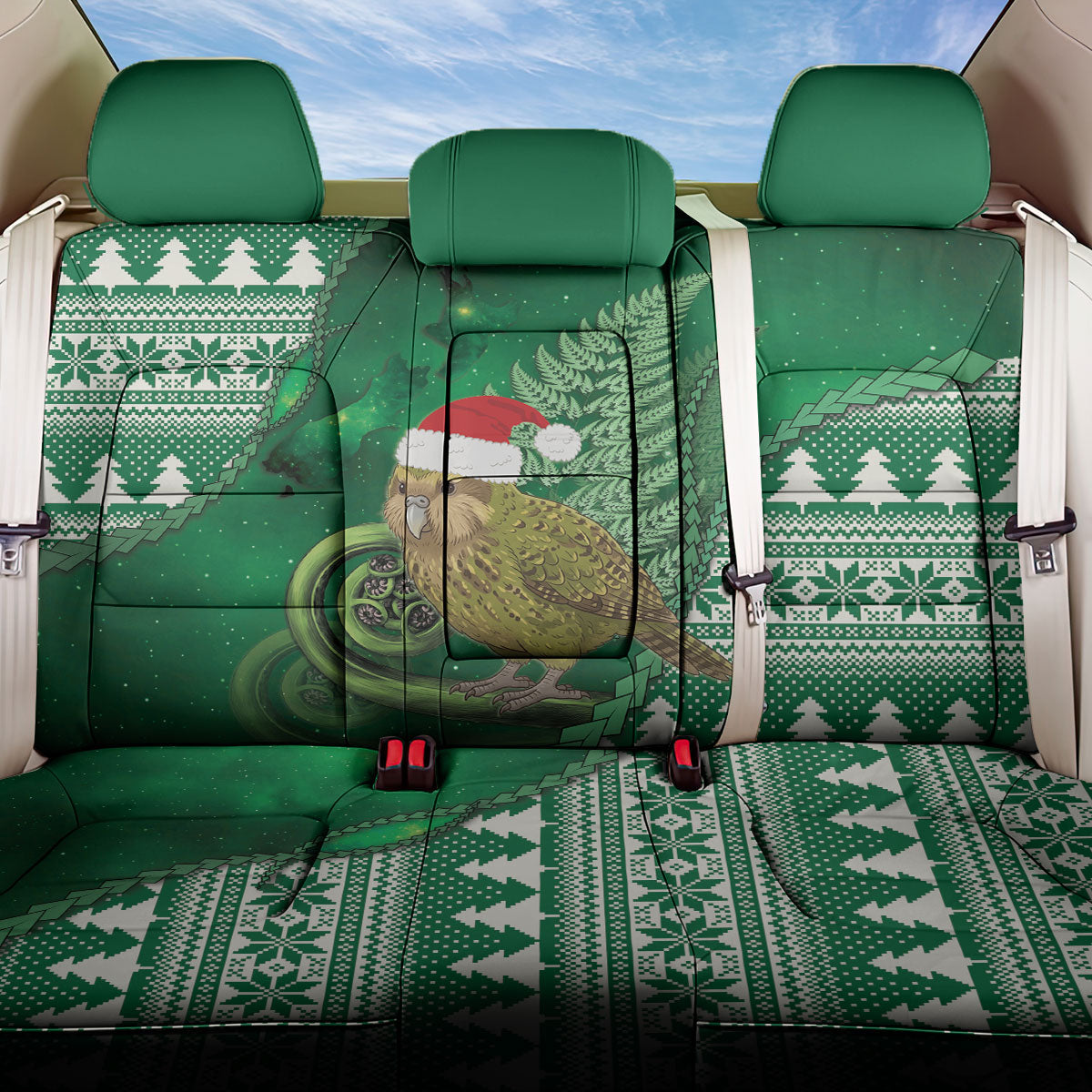 New Zealand Kakapo Christmas In July Back Car Seat Cover Silver Fern Santa Xmas Green Color LT22 One Size Green - Polynesian Pride