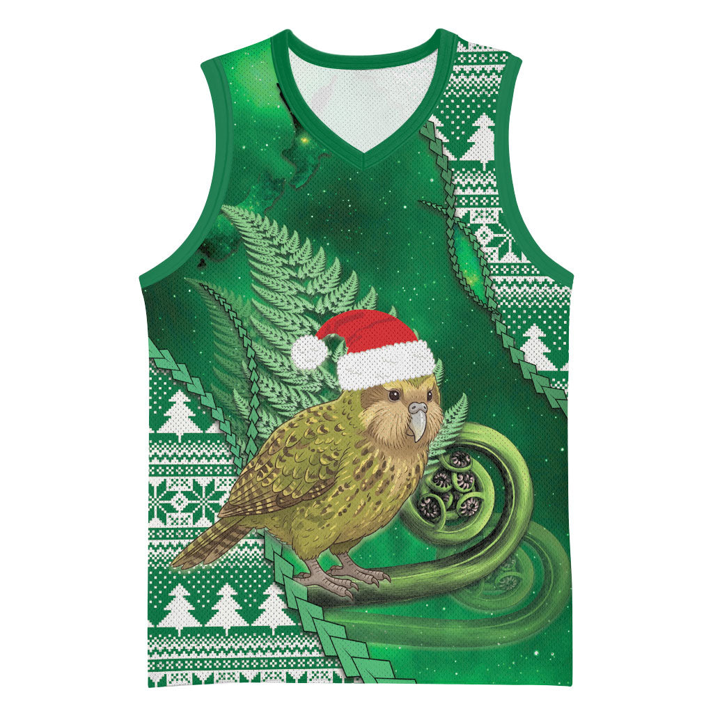 New Zealand Kakapo Christmas In July Basketball Jersey Silver Fern Santa Xmas Green Color LT22 Unisex Green - Polynesian Pride