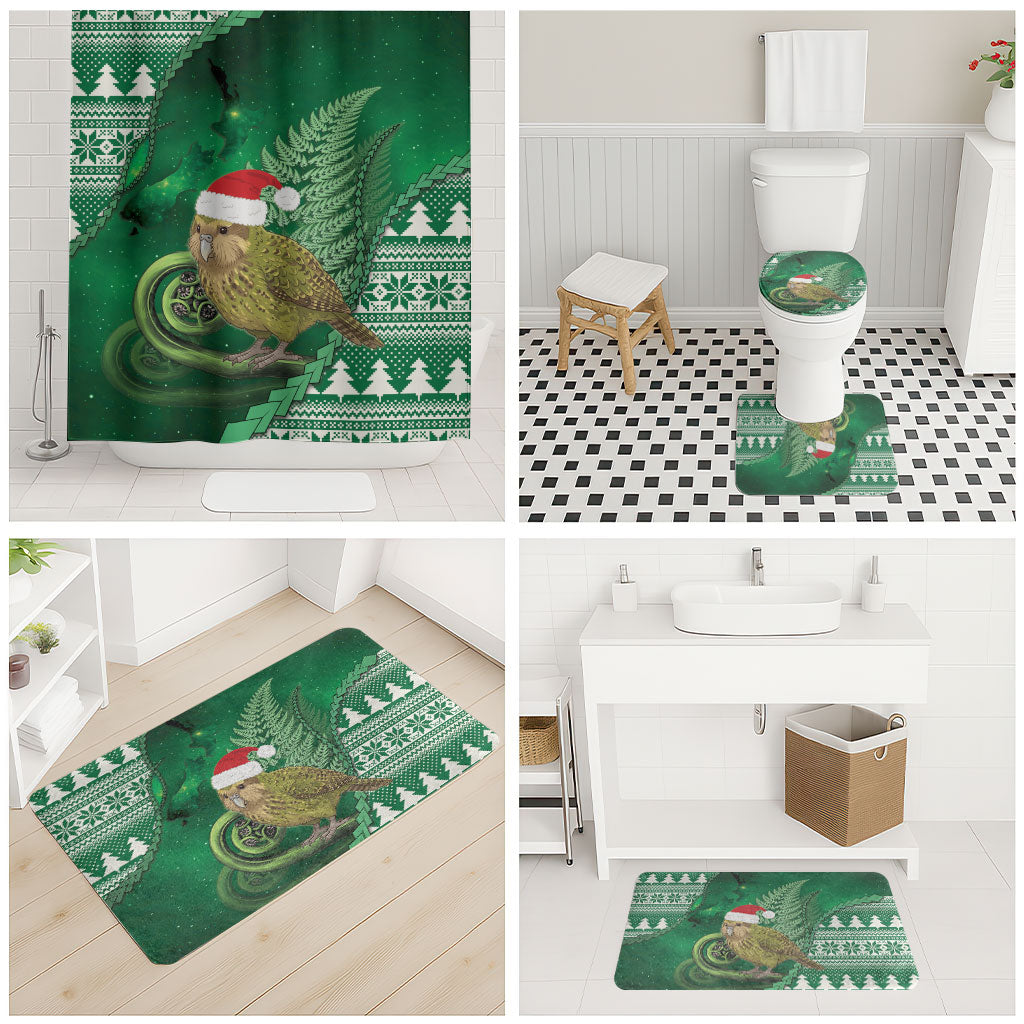 New Zealand Kakapo Christmas In July Bathroom Set Silver Fern Santa Xmas Green Color LT22 - Polynesian Pride