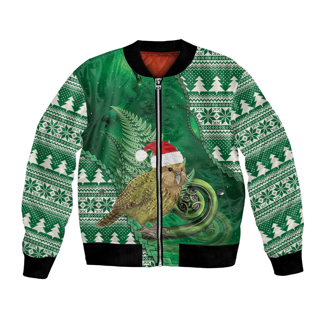 New Zealand Kakapo Christmas In July Bomber Jacket Silver Fern Santa Xmas Green Color