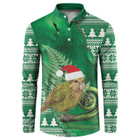 New Zealand Kakapo Christmas In July Button Sweatshirt Silver Fern Santa Xmas Green Color