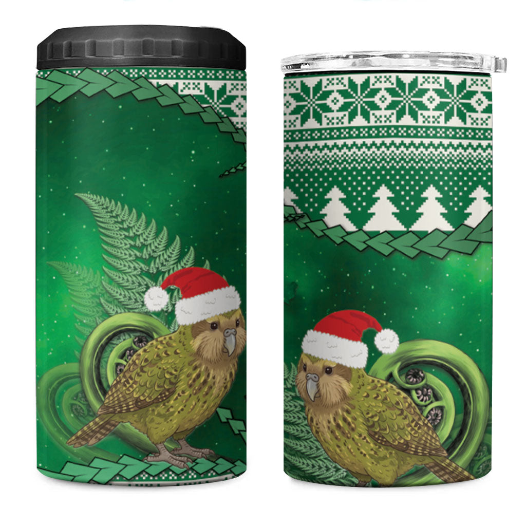 New Zealand Kakapo Christmas In July 4 in 1 Can Cooler Tumbler Silver Fern Santa Xmas Green Color LT22 One Size: 16 oz Green - Polynesian Pride