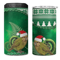New Zealand Kakapo Christmas In July 4 in 1 Can Cooler Tumbler Silver Fern Santa Xmas Green Color