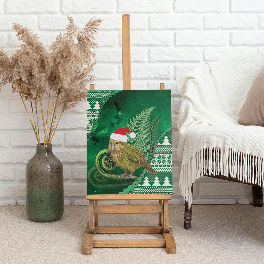 New Zealand Kakapo Christmas In July Canvas Wall Art Silver Fern Santa Xmas Green Color LT22 - Polynesian Pride