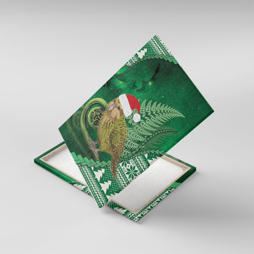 New Zealand Kakapo Christmas In July Canvas Wall Art Silver Fern Santa Xmas Green Color LT22 With Frame Green - Polynesian Pride