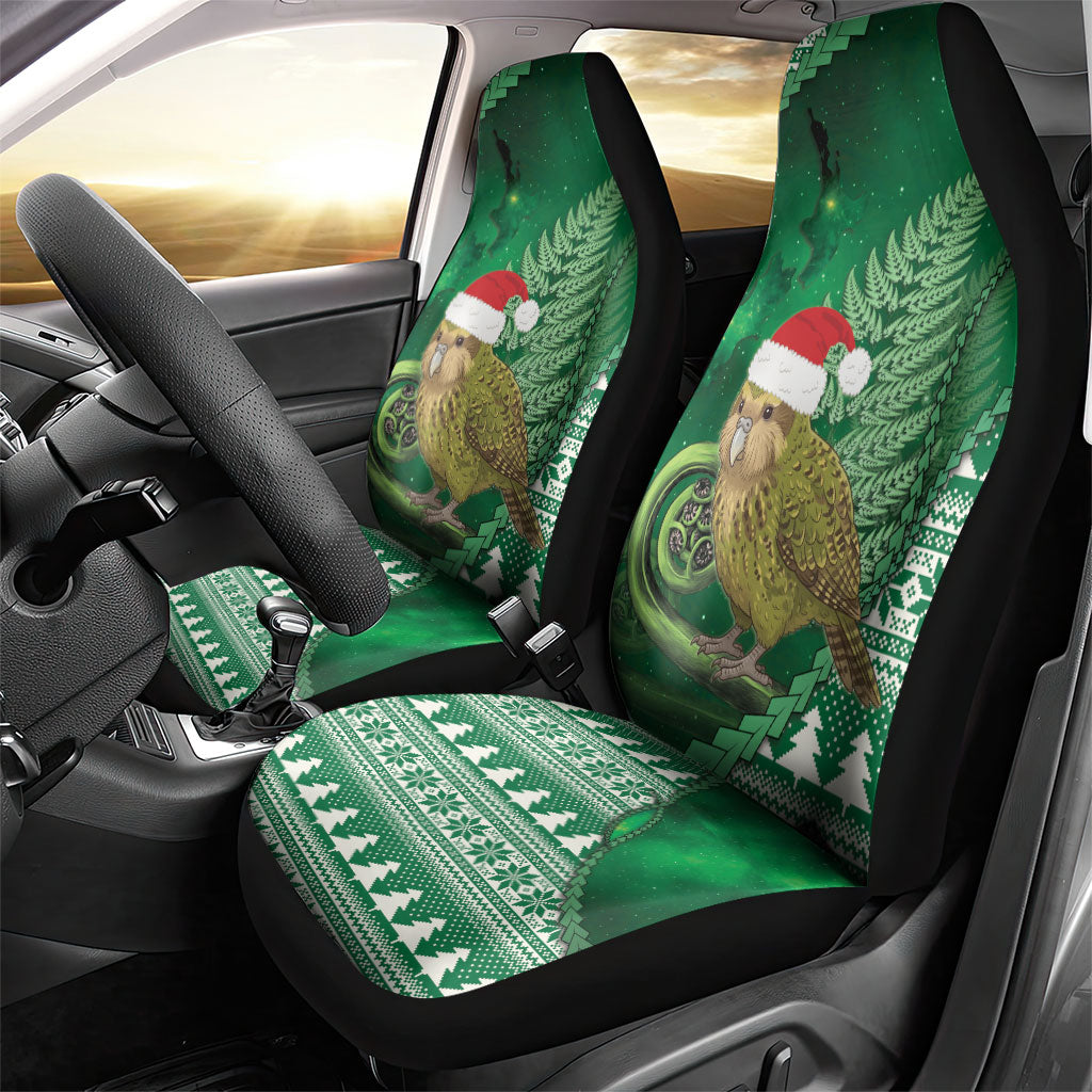 New Zealand Kakapo Christmas In July Car Seat Cover Silver Fern Santa Xmas Green Color LT22 - Polynesian Pride