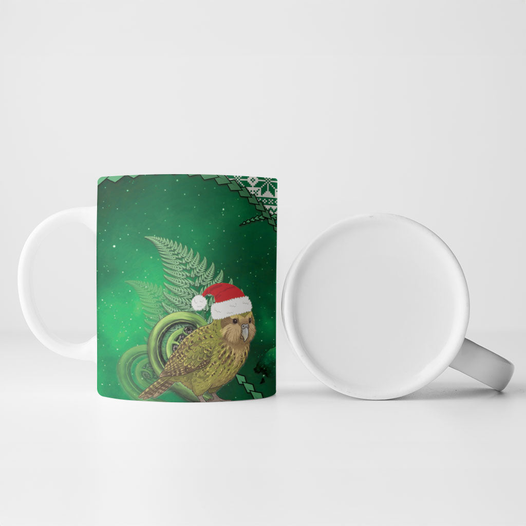 New Zealand Kakapo Christmas In July Ceramic Mug Silver Fern Santa Xmas Green Color