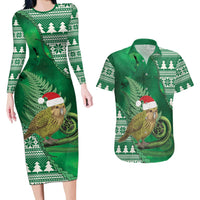 New Zealand Kakapo Christmas In July Couples Matching Long Sleeve Bodycon Dress and Hawaiian Shirt Silver Fern Santa Xmas Green Color LT22 Green - Polynesian Pride