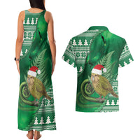 New Zealand Kakapo Christmas In July Couples Matching Tank Maxi Dress and Hawaiian Shirt Silver Fern Santa Xmas Green Color LT22 - Polynesian Pride