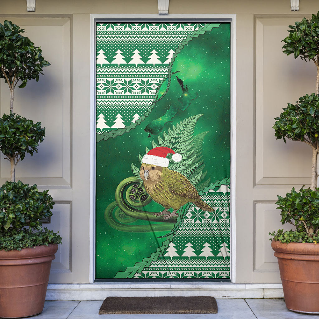 New Zealand Kakapo Christmas In July Door Cover Silver Fern Santa Xmas Green Color LT22 Green - Polynesian Pride