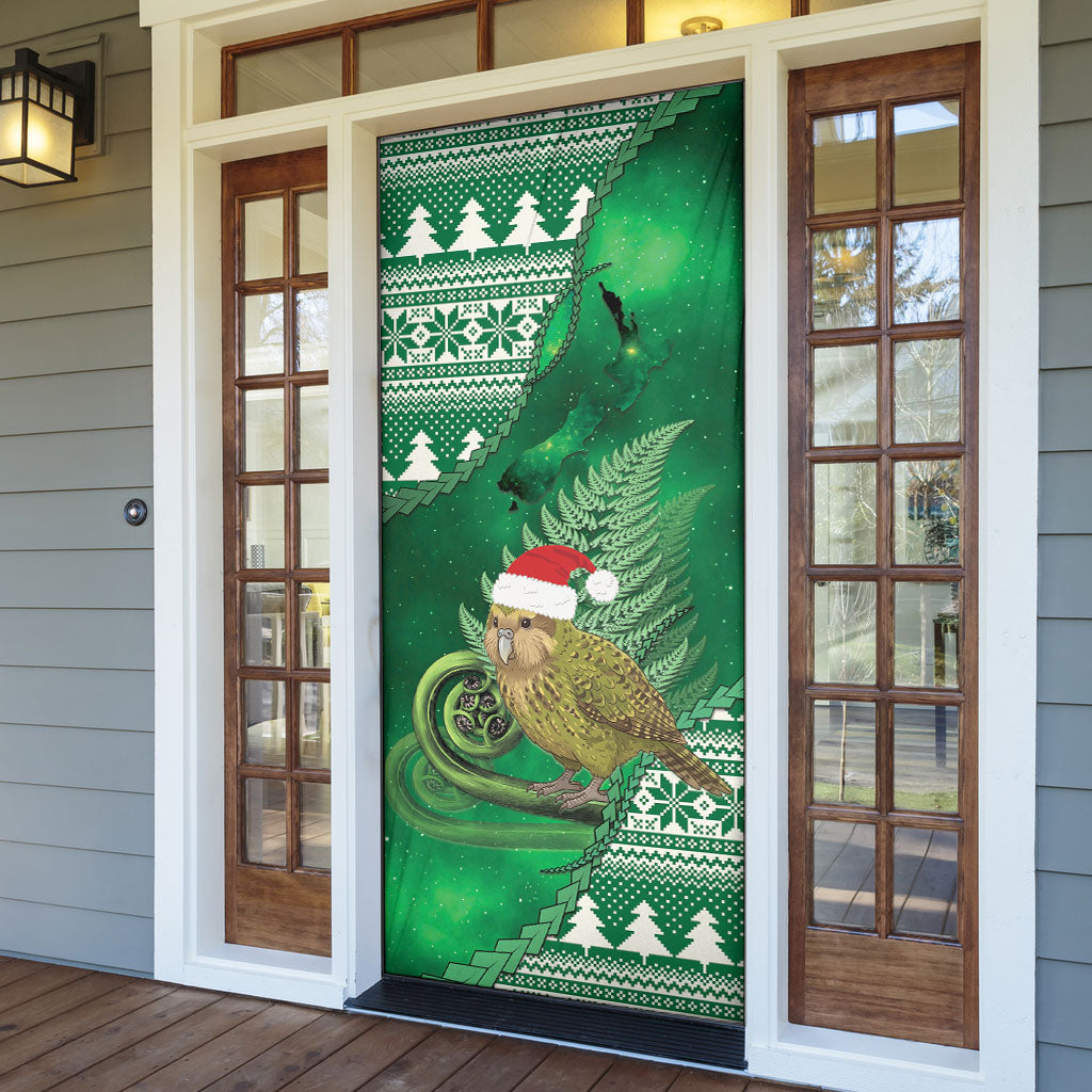 New Zealand Kakapo Christmas In July Door Cover Silver Fern Santa Xmas Green Color LT22 - Polynesian Pride