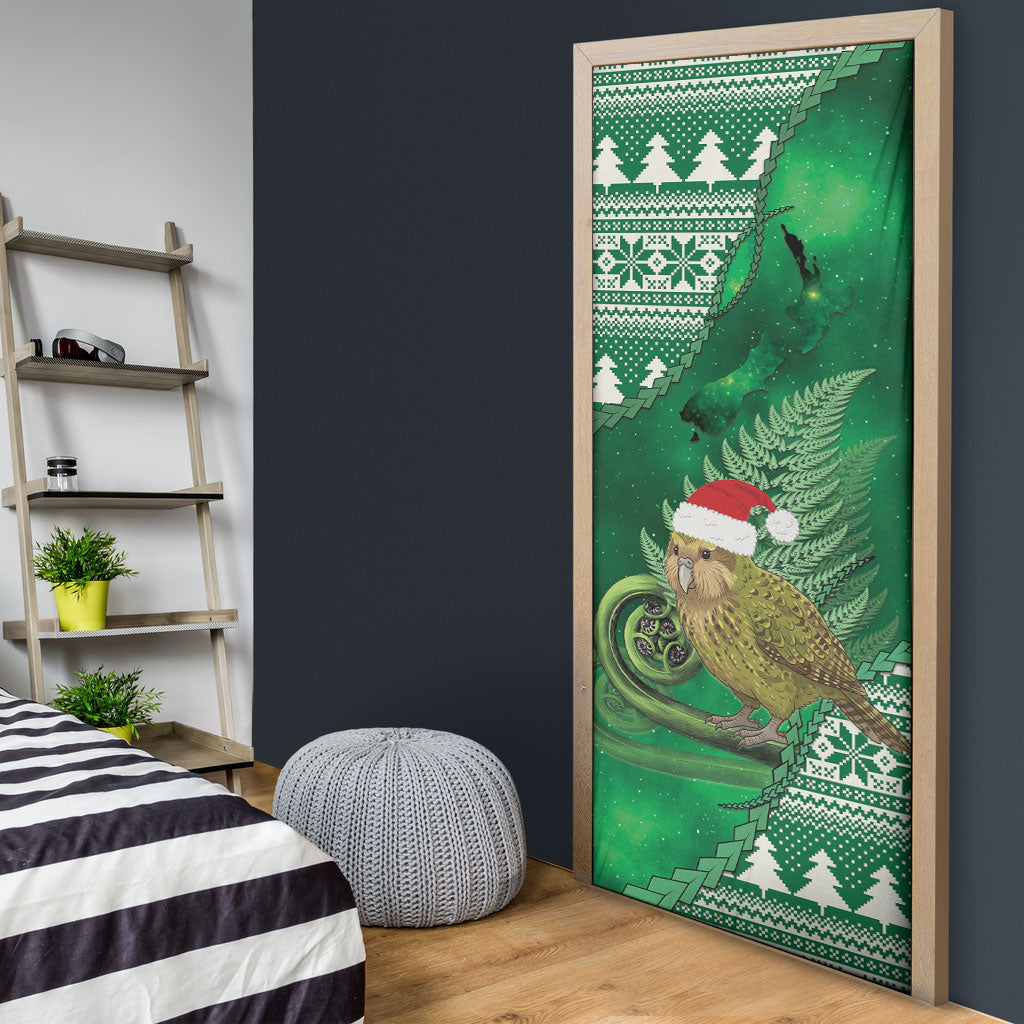 New Zealand Kakapo Christmas In July Door Cover Silver Fern Santa Xmas Green Color LT22 - Polynesian Pride