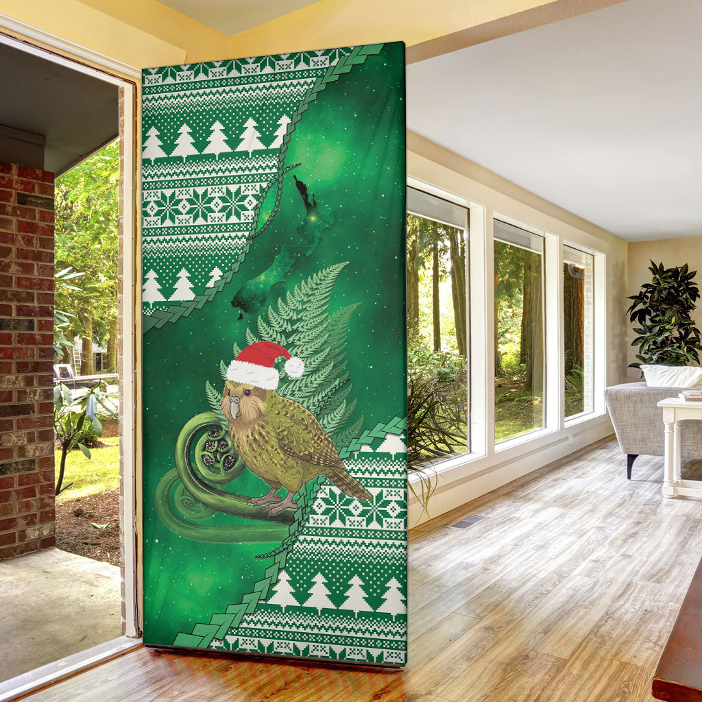 New Zealand Kakapo Christmas In July Door Cover Silver Fern Santa Xmas Green Color LT22 - Polynesian Pride