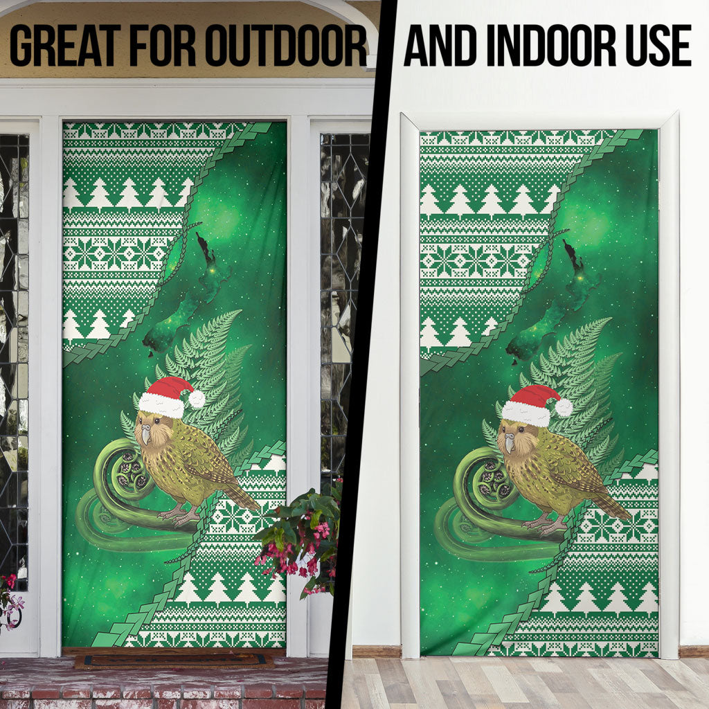 New Zealand Kakapo Christmas In July Door Cover Silver Fern Santa Xmas Green Color LT22 - Polynesian Pride