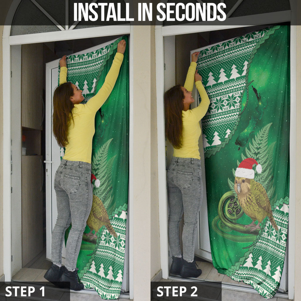 New Zealand Kakapo Christmas In July Door Cover Silver Fern Santa Xmas Green Color LT22 - Polynesian Pride