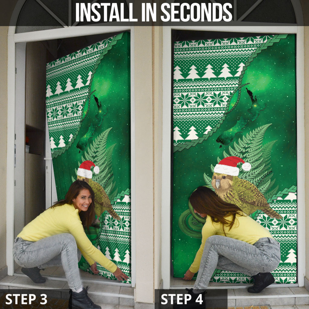 New Zealand Kakapo Christmas In July Door Cover Silver Fern Santa Xmas Green Color LT22 - Polynesian Pride