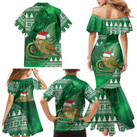 New Zealand Kakapo Christmas In July Family Matching Mermaid Dress and Hawaiian Shirt Silver Fern Santa Xmas Green Color LT22 - Polynesian Pride