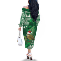 New Zealand Kakapo Christmas In July Family Matching Off The Shoulder Long Sleeve Dress and Hawaiian Shirt Silver Fern Santa Xmas Green Color LT22 - Polynesian Pride