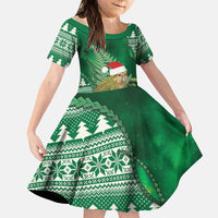 New Zealand Kakapo Christmas In July Family Matching Off Shoulder Maxi Dress and Hawaiian Shirt Silver Fern Santa Xmas Green Color LT22 Daughter's Dress Green - Polynesian Pride