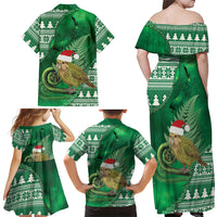 New Zealand Kakapo Christmas In July Family Matching Off Shoulder Maxi Dress and Hawaiian Shirt Silver Fern Santa Xmas Green Color LT22 - Polynesian Pride