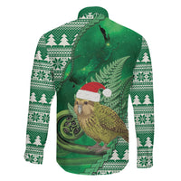 New Zealand Kakapo Christmas In July Family Matching Off Shoulder Maxi Dress and Hawaiian Shirt Silver Fern Santa Xmas Green Color LT22 - Polynesian Pride