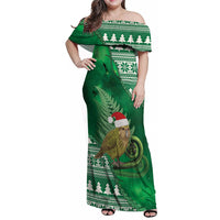 New Zealand Kakapo Christmas In July Family Matching Off Shoulder Maxi Dress and Hawaiian Shirt Silver Fern Santa Xmas Green Color LT22 Mom's Dress Green - Polynesian Pride