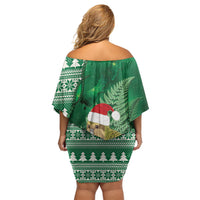 New Zealand Kakapo Christmas In July Family Matching Off Shoulder Short Dress and Hawaiian Shirt Silver Fern Santa Xmas Green Color LT22 - Polynesian Pride
