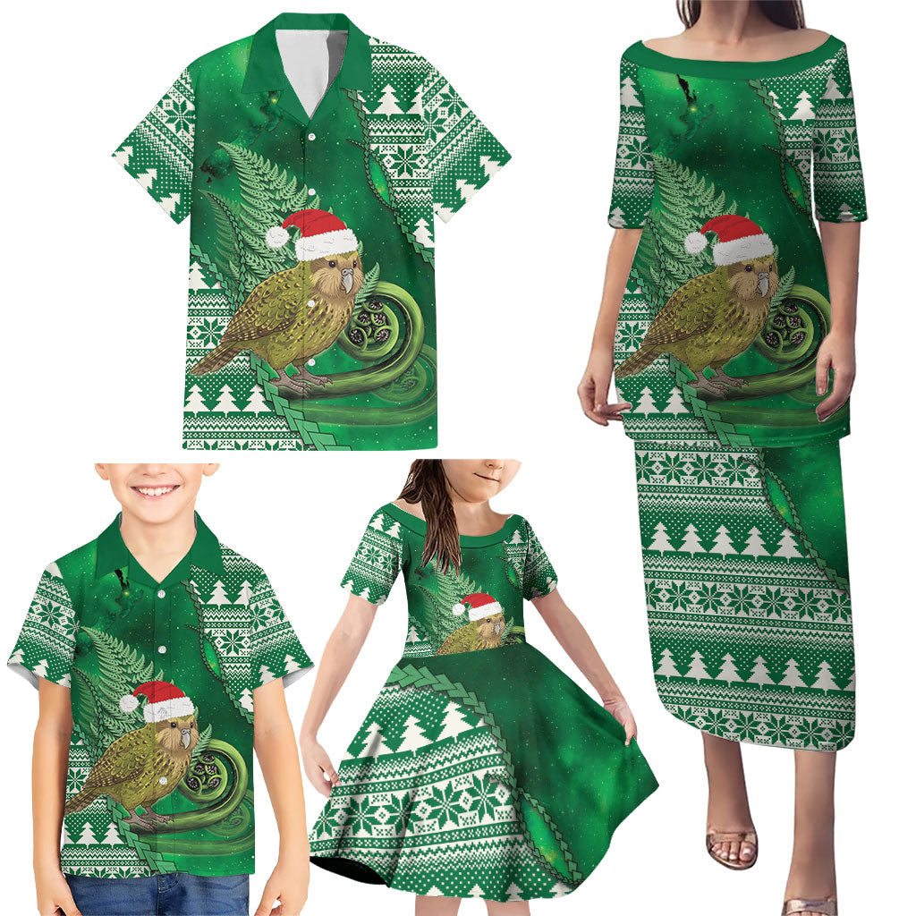 New Zealand Kakapo Christmas In July Family Matching Puletasi and Hawaiian Shirt Silver Fern Santa Xmas Green Color LT22 - Polynesian Pride