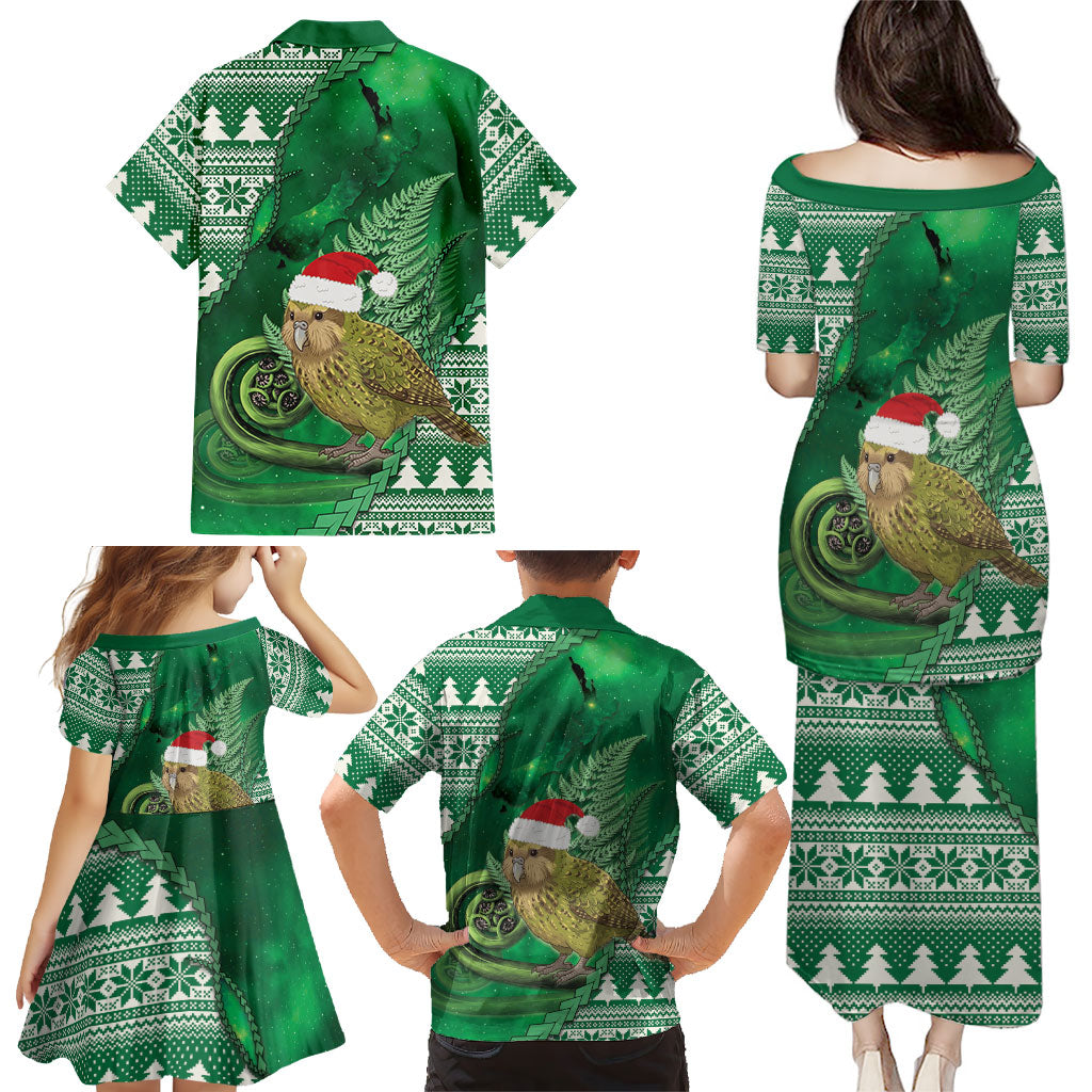 New Zealand Kakapo Christmas In July Family Matching Puletasi and Hawaiian Shirt Silver Fern Santa Xmas Green Color LT22 - Polynesian Pride