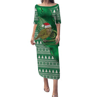 New Zealand Kakapo Christmas In July Family Matching Puletasi and Hawaiian Shirt Silver Fern Santa Xmas Green Color LT22 Mom's Dress Green - Polynesian Pride