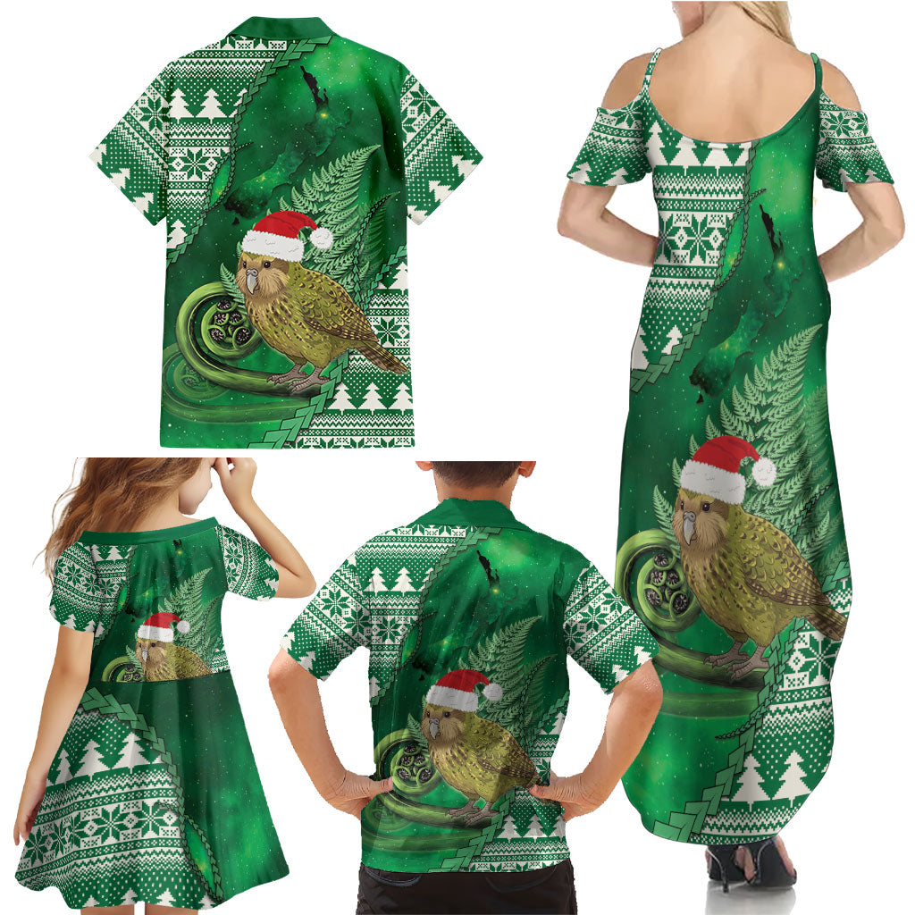 New Zealand Kakapo Christmas In July Family Matching Summer Maxi Dress and Hawaiian Shirt Silver Fern Santa Xmas Green Color LT22 - Polynesian Pride