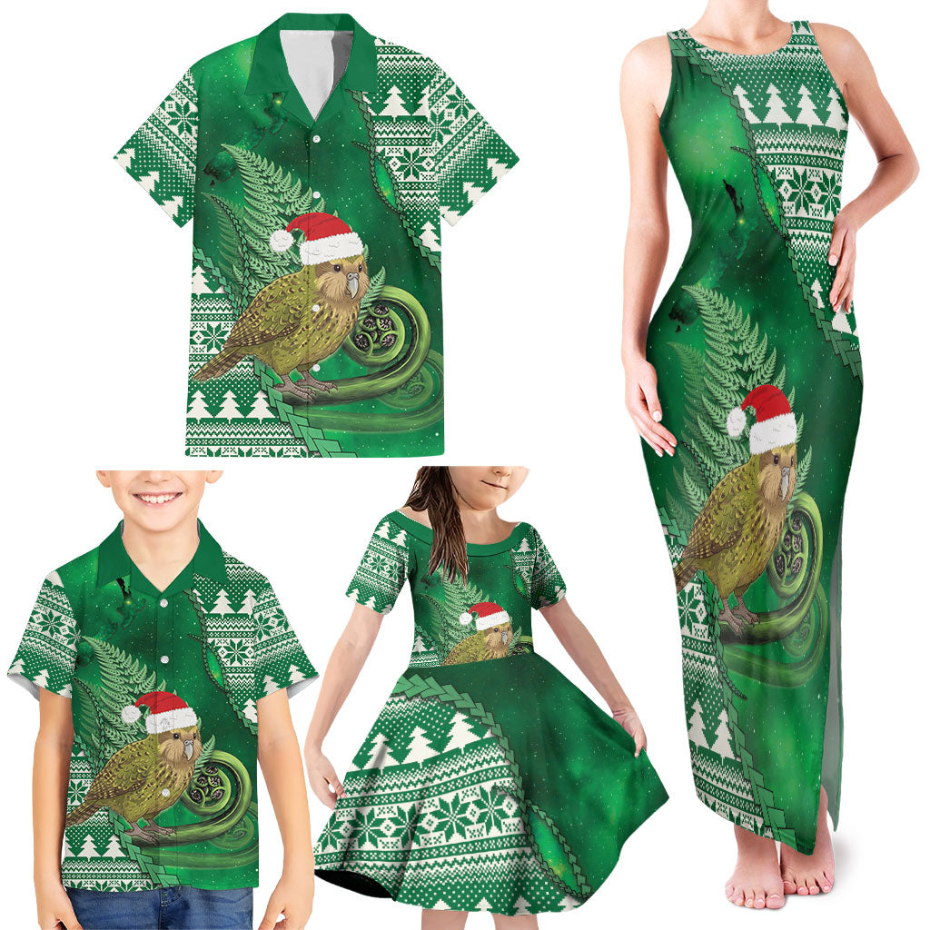 New Zealand Kakapo Christmas In July Family Matching Tank Maxi Dress and Hawaiian Shirt Silver Fern Santa Xmas Green Color LT22 - Polynesian Pride
