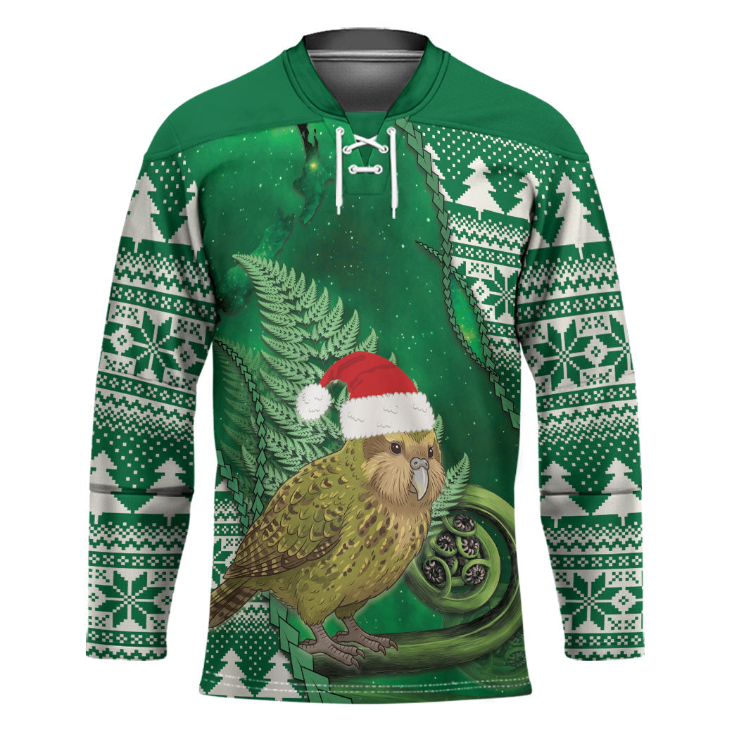 New Zealand Kakapo Christmas In July Hockey Jersey Silver Fern Santa Xmas Green Color LT22 Unisex Green - Polynesian Pride